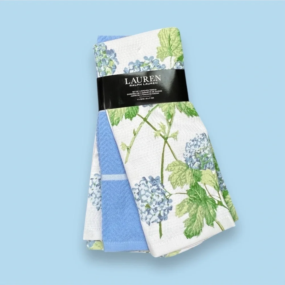 Ralph Lauren - ‘Hydrangea - bundle ‘ Dish towels (3) & Drying mats (2) NWT Firm!